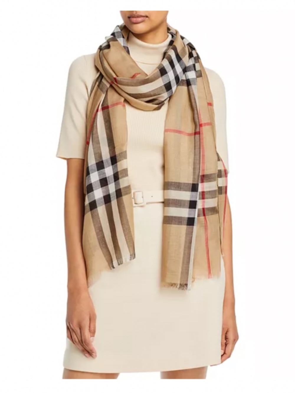 Burberry Lightweight Giant Check Wool & Silk Scarf